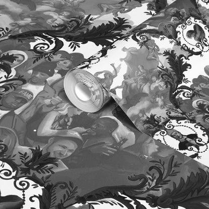 God Save the Biebs Wallpaper by XAWD is just a traditional pattern with angels, clouds, and Post Malone choking Just Bieber.