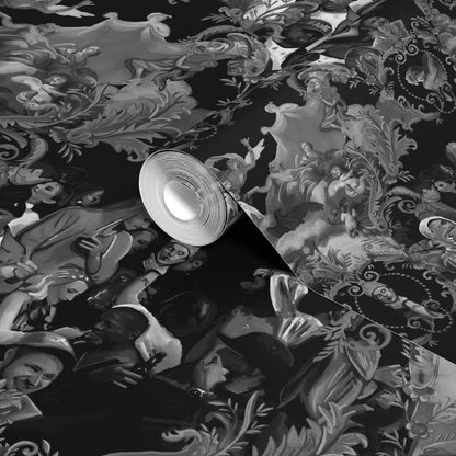 God Save the Biebs Wallpaper by XAWD is just a traditional pattern with angels, clouds, and Post Malone choking Just Bieber.