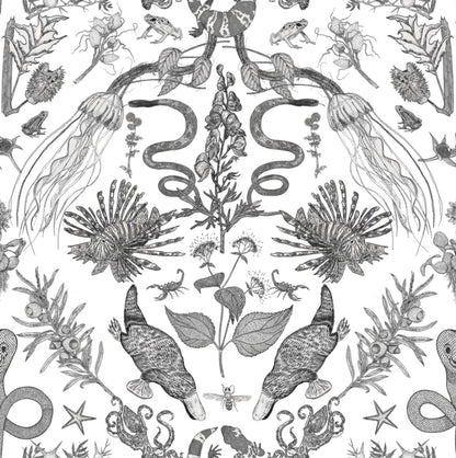 Critters Wallpaper by XAWD is a fun pattern that features all your favorite poisonous critters. Even the platypus!