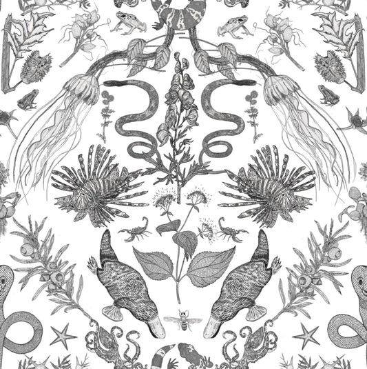 Critters Wallpaper by XAWD is a fun pattern that features all your favorite poisonous critters. Even the platypus!