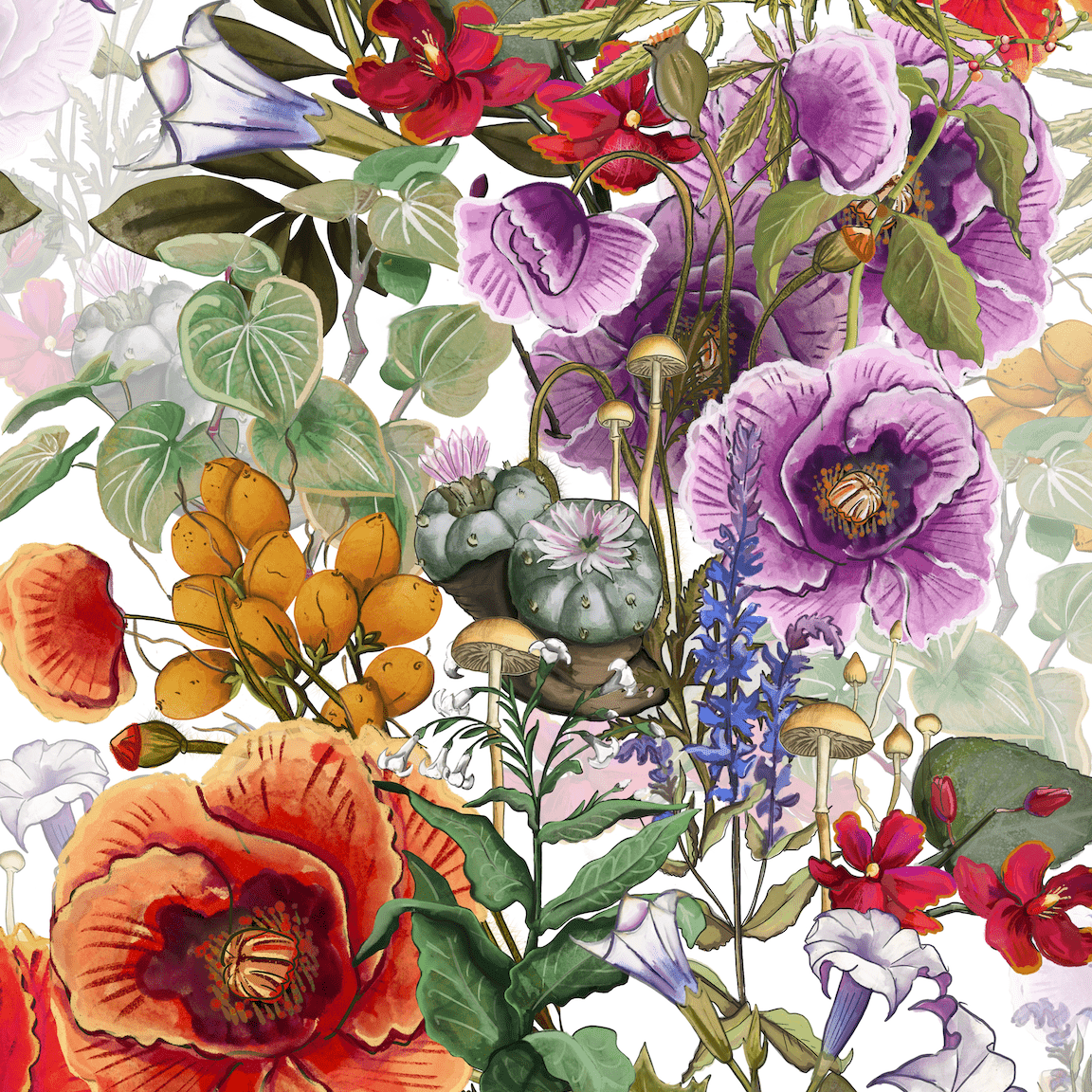 The War On Plants Wallpaper by XAWD is a beautiful floral pattern that only includes plants that might be illegal to grow